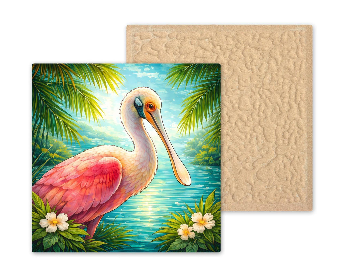 Roseate Spoonbill Coastal Wall Art Ceramic Tile – Florida Tropical Bird Wall Decor Home Decor Beach Decor