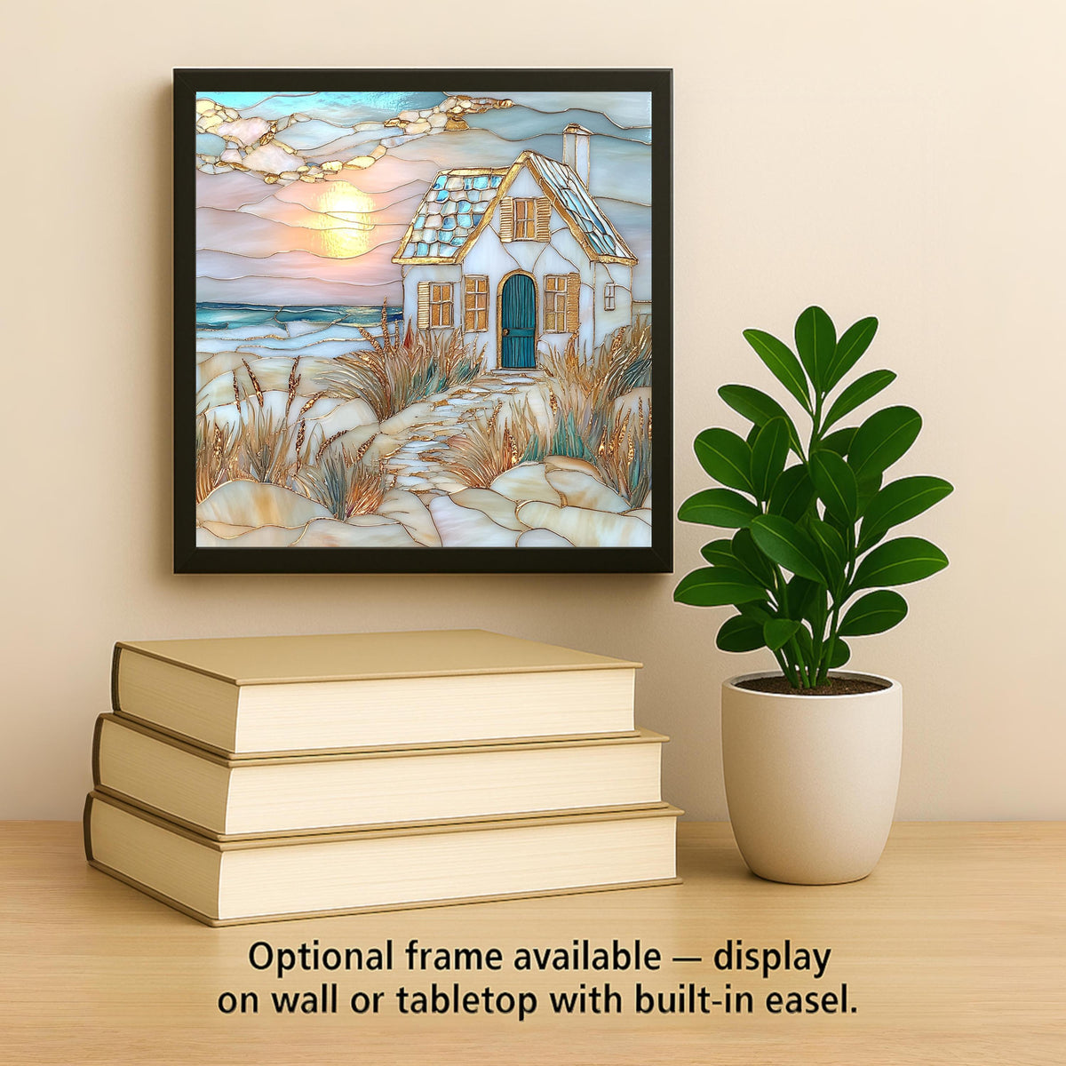 Coastal Cottage Ceramic Tile Art: Stained Glass Style Beach House Decor