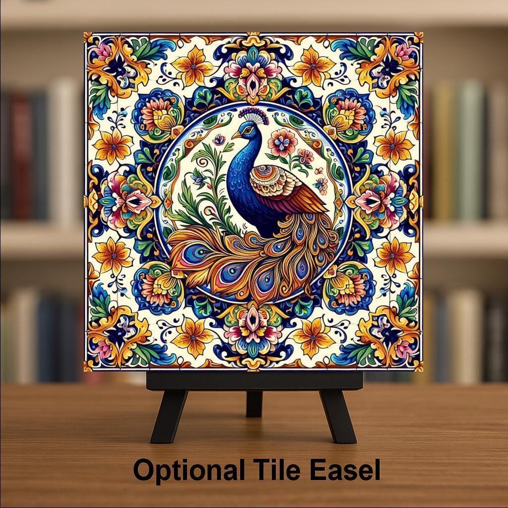 Talavera Peacock Wall Art Ceramic Tile Mexican Folk Art Decor Colorful Bird Kitchen Home Decor Boho Peacock Nature Art