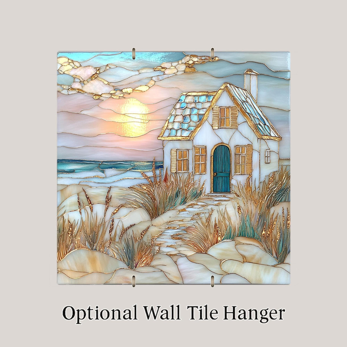 Coastal Cottage Ceramic Tile Art: Stained Glass Style Beach House Decor