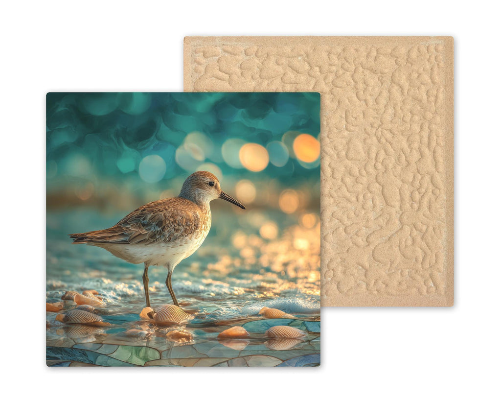 Sandpiper Wall Art Ceramic Tile Coastal Stained Glass Style Beach Decor Ocean Shore Bird Nautical Bathroom