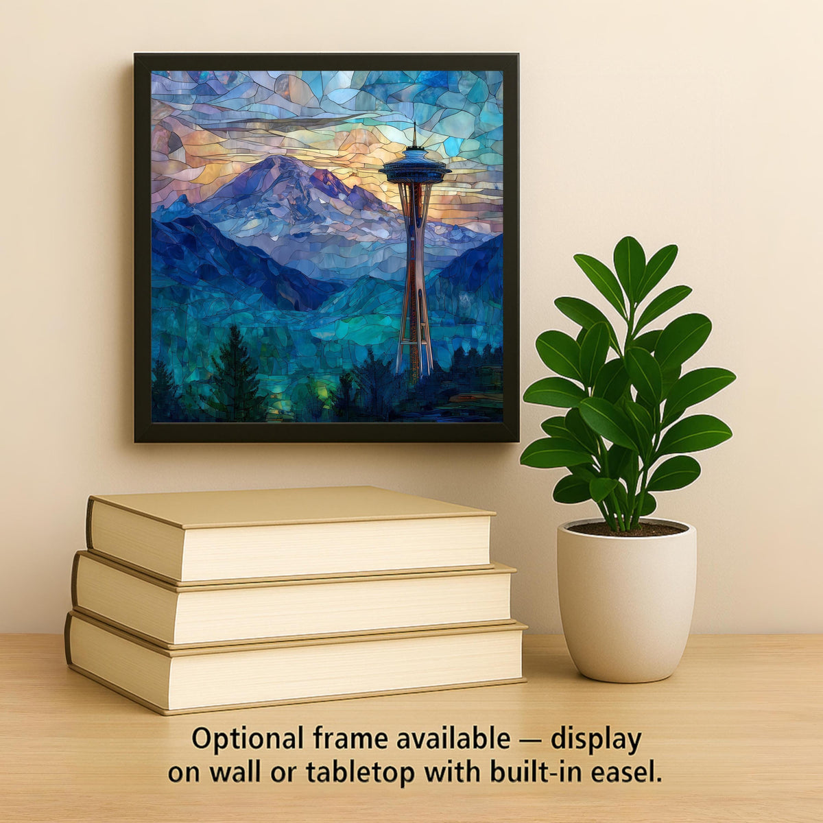Seattle Space Needle Wall Art Ceramic Tile Washington Gift Mt Rainier Skyline Decor PNW Nature Art Travel Gift Tile