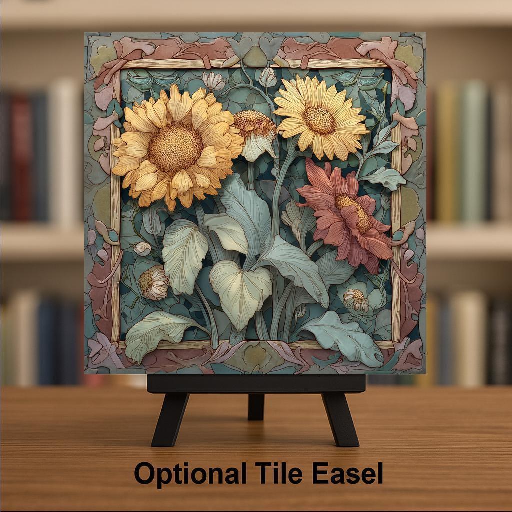 Sunflower Wall Art Ceramic Tile Botanical Garden Decor Floral Wall Decor Sunflower Lover Country Kitchen Gift Accent Tile