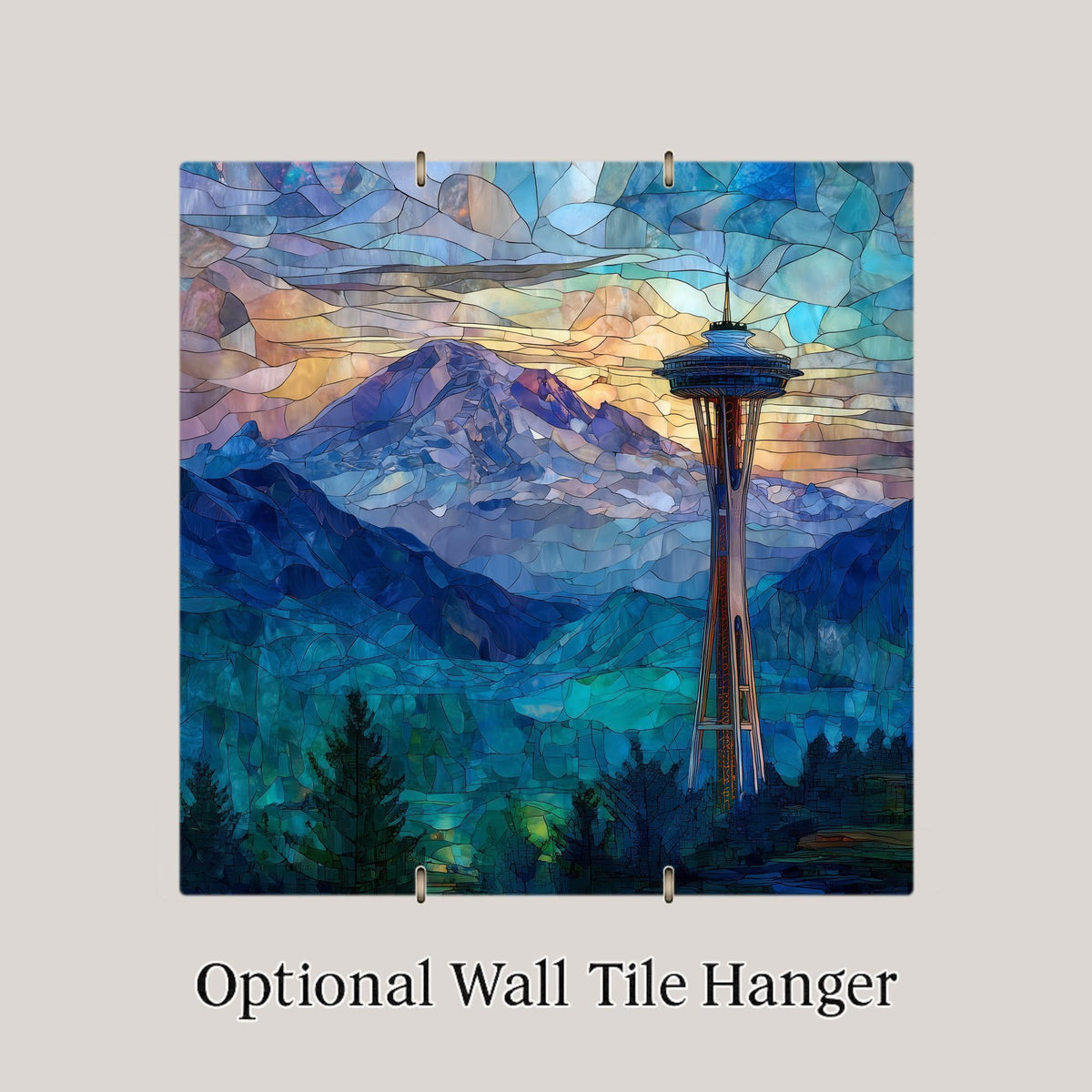 Seattle Space Needle Wall Art Ceramic Tile Washington Gift Mt Rainier Skyline Decor PNW Nature Art Travel Gift Tile