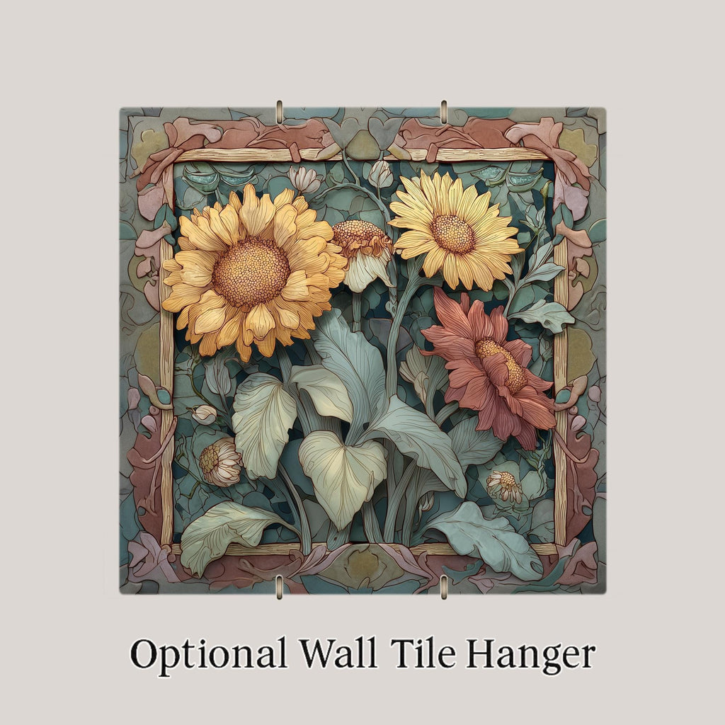 Sunflower Wall Art Ceramic Tile Botanical Garden Decor Floral Wall Decor Sunflower Lover Country Kitchen Gift Accent Tile
