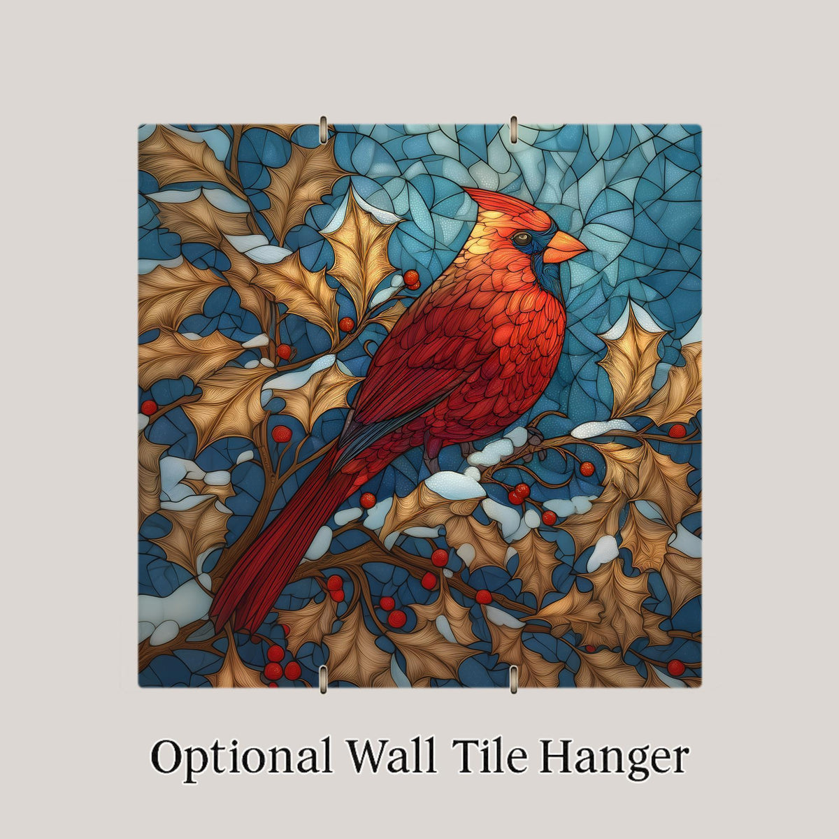 Cardinal Ceramic Tile Wall Art - Stained Glass Red Bird Winter Holiday Nature Woodland Home Decor Gift