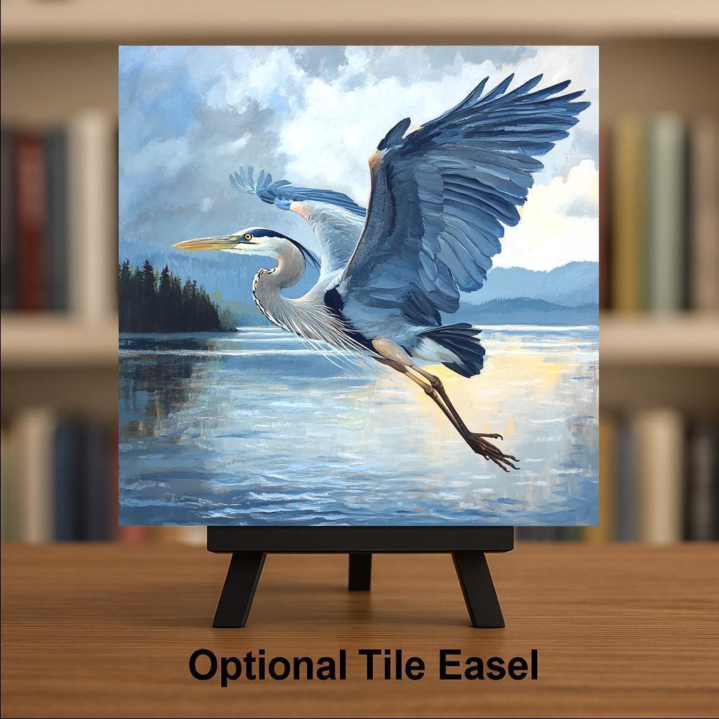 Great Blue Heron Wall Art Ceramic Tile Birdwatcher Gift Wading Bird Decor Coastal Bird Art Wildlife Gift Tile