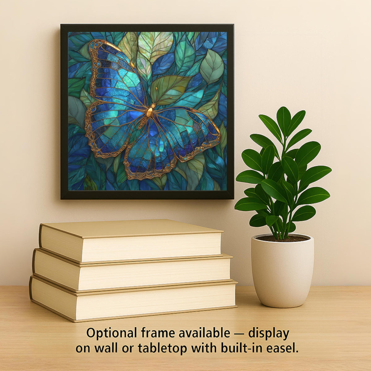 Blue Butterfly Ceramic Tile Wall Art – Stained Glass Style Nature Design, Elegant Home Decor, Botanical Wall Decor Gift for Butterfly Lovers