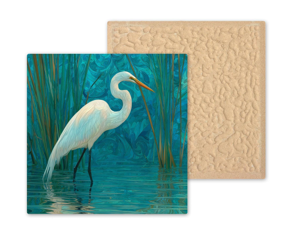 Egret Wall Art Ceramic Tile Coastal Bird Gift Birdwatcher Decor White Bird Art Memorial Nature Wildlife