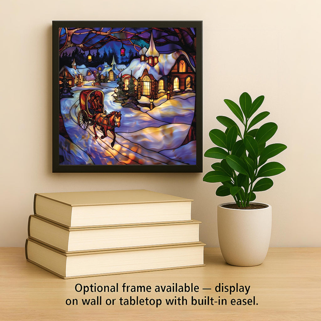 Winter Village Wall Art Ceramic Tile Christmas Gift Holiday Decor Sleigh Ride Art Snowy Scene Gift Tile