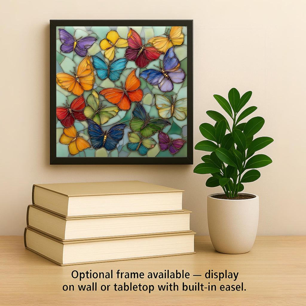 Butterfly Ceramic Art Tile – Stained Glass Style Colorful Garden Wall Decor, Nature Lover Spring Gift
