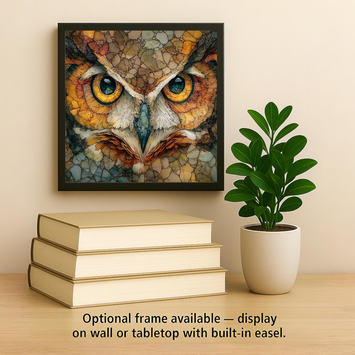 Owl Wall Art Ceramic Tile Stained Glass Style Forest Wildlife Decor Nature Animal Rustic Cabin Gift Woodland Mosaic Style