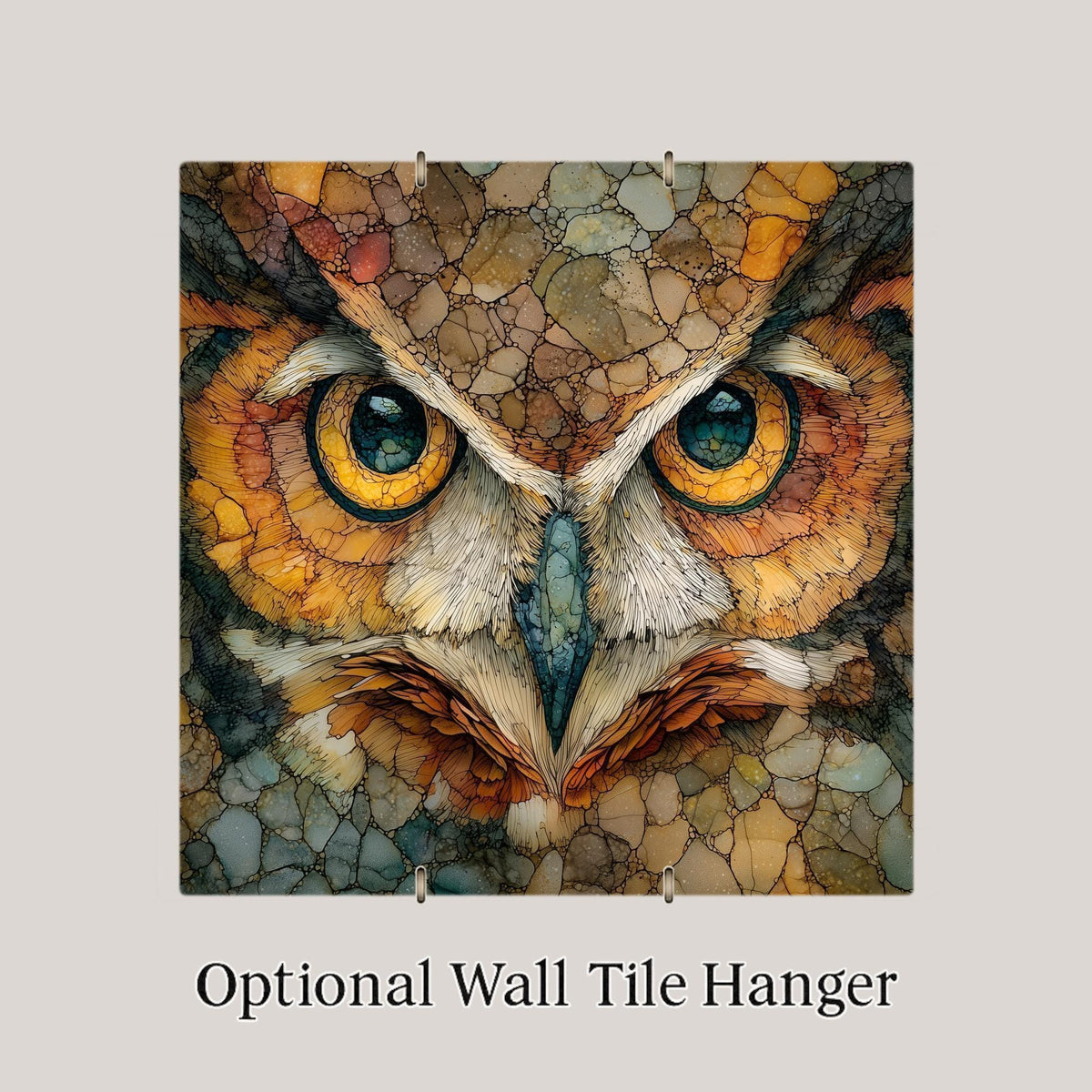 Owl Wall Art Ceramic Tile Stained Glass Style Forest Wildlife Decor Nature Animal Rustic Cabin Gift Woodland Mosaic Style