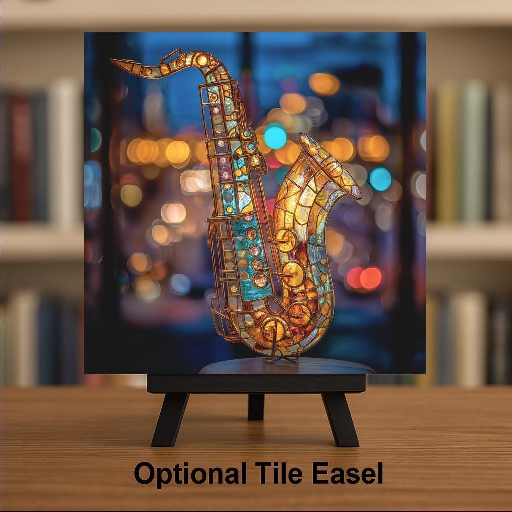 Saxophone Wall Art Ceramic Tile Music Lover Gift Art Nouveau Decor Jazz Music Art Musician Home Gift Tile