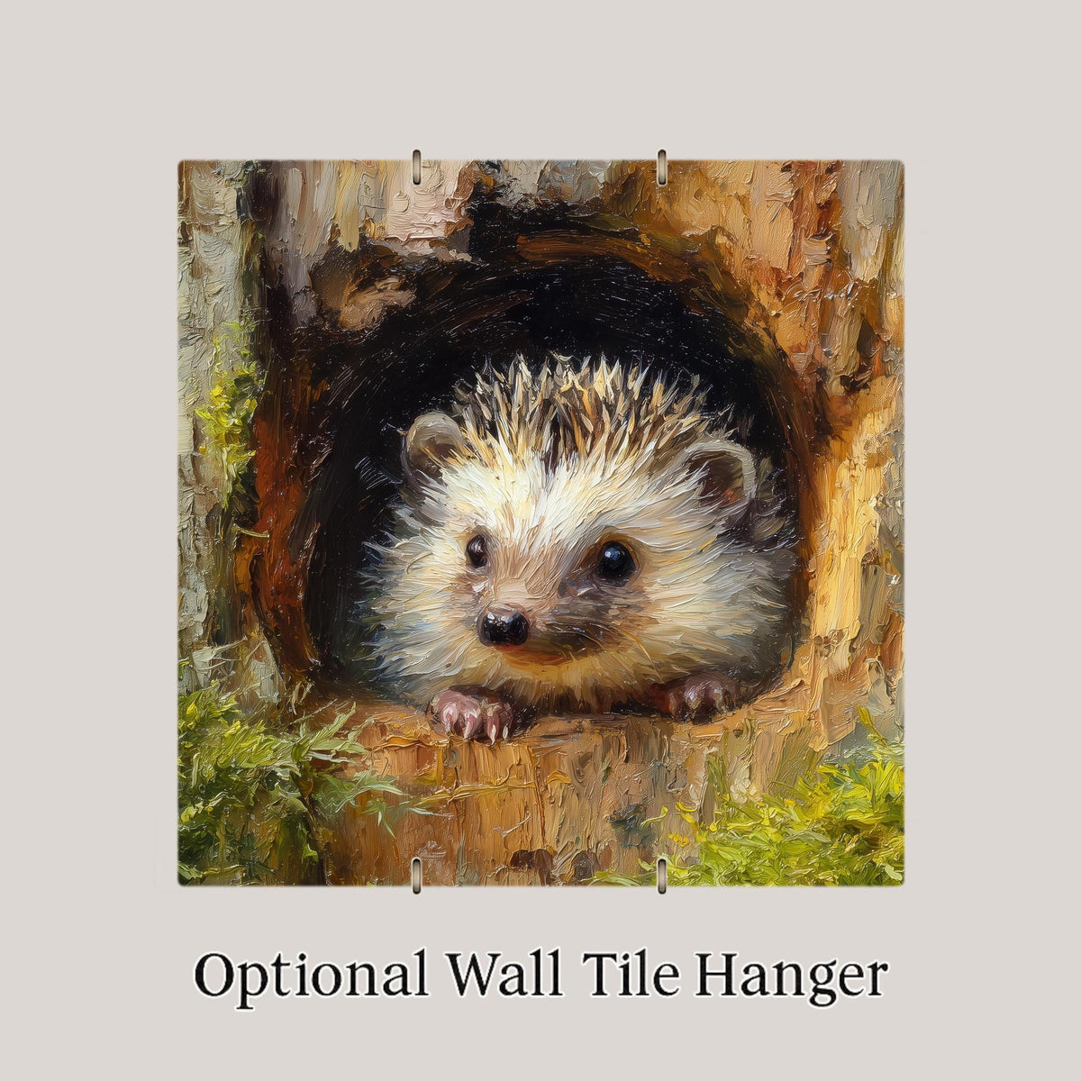Hedgehog Ceramic Tile Wall Art – Woodland Home Decor, Stained Glass Style Forest Animal Wall Decor, Nature Lover Gift, Rustic Wall Art