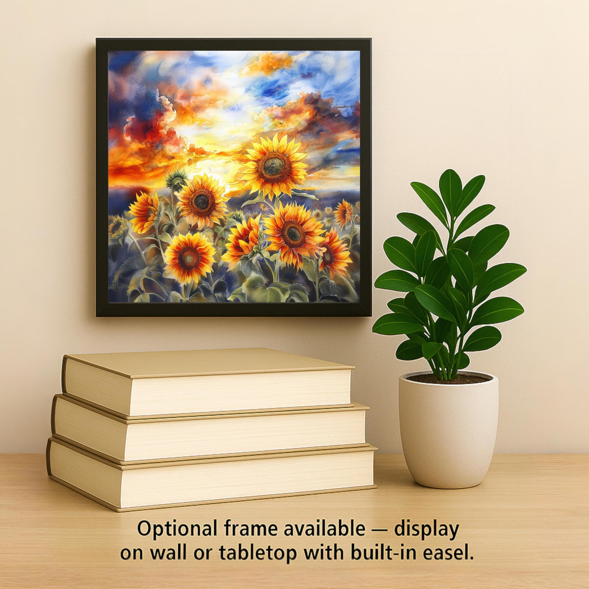 Sunflower Sunset Watercolor Ceramic Art Tile: Nature Wall Decor Floral Home Decor Art Lover Gift Wall Art