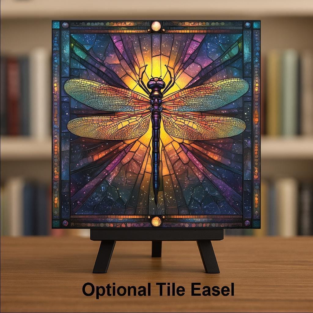 Dragonfly Ceramic Art Tile – Stained Glass Style, Art Nouveau William Morris, Memorial Sympathy Gift, Dragonfly Lover