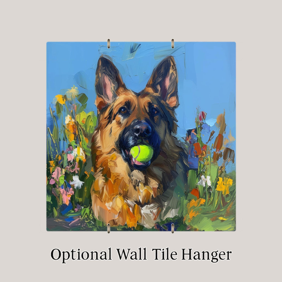 German Shepherd Dog Painting Ceramic Art Tile – Colorful Pet Wall Decor, Playful Dog Lover