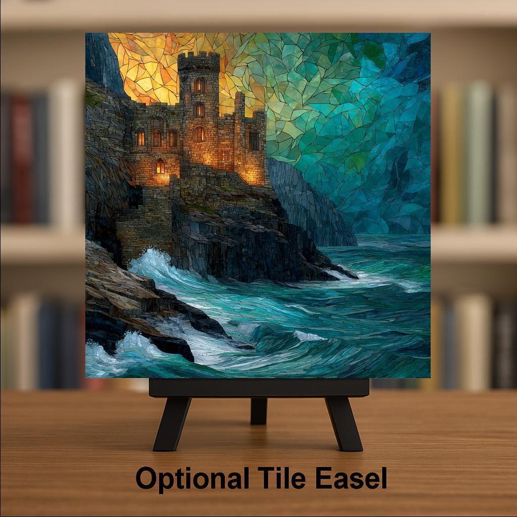 Coastal Castle Wall Art Ceramic Tile Fantasy Gift Ocean Fortress Decor Gothic Art Castle Lover Gift Tile