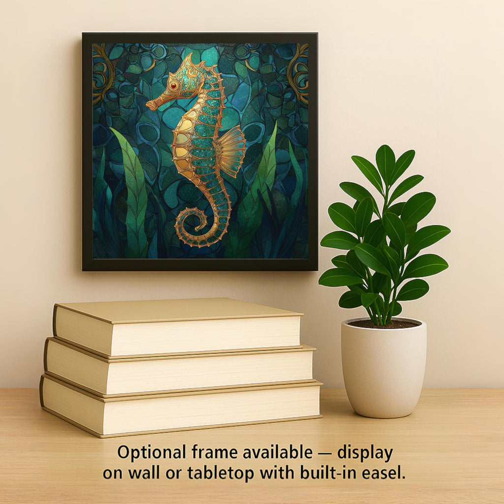 Seahorse Wall Art Ceramic Tile Coastal Gift Golden Seahorse Decor Ocean Nature Art Place Identity