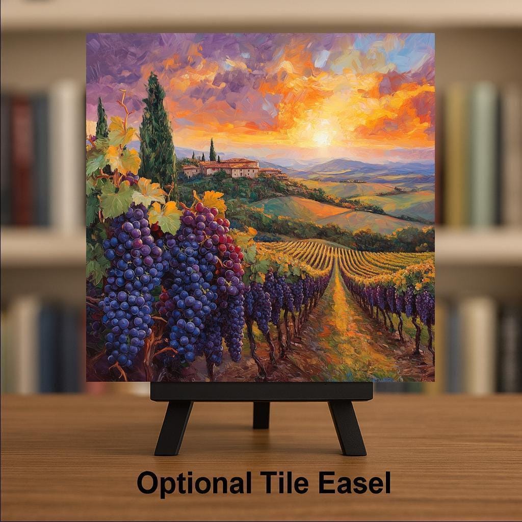 Tuscan Vineyard Wall Art Ceramic Tile Italy Gift Countryside Decor Wine Lover Art Mediterranean Nature Place Identity