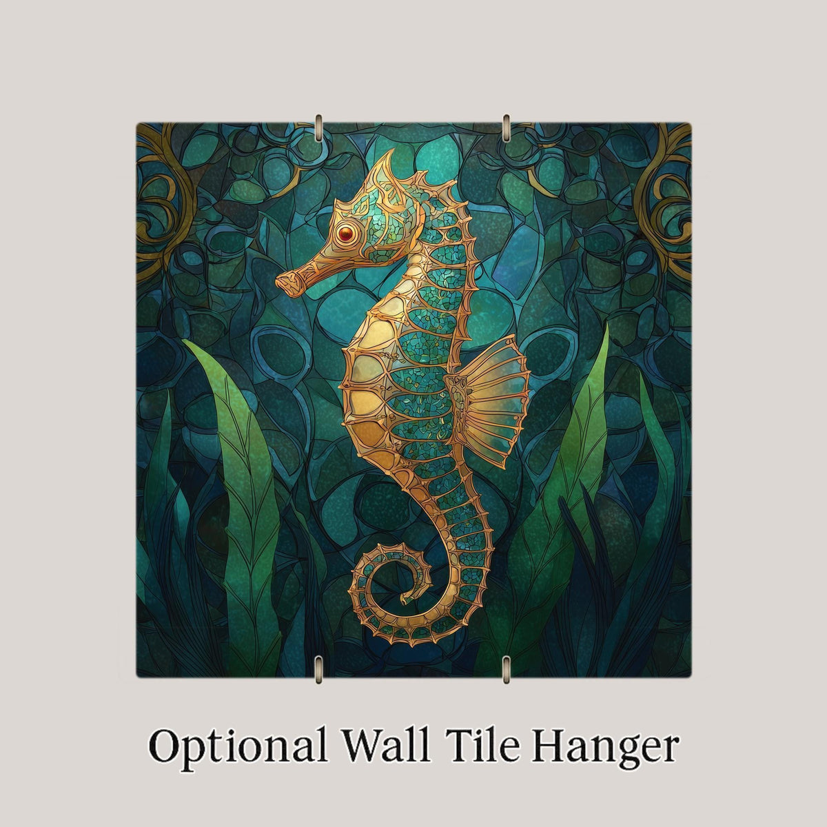 Seahorse Wall Art Ceramic Tile Coastal Gift Golden Seahorse Decor Ocean Nature Art Place Identity