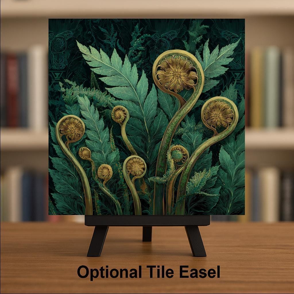 Fern Wall Art Ceramic Tile – Art Nouveau Botanical Decor, Emerald Green Woodland Home Decor