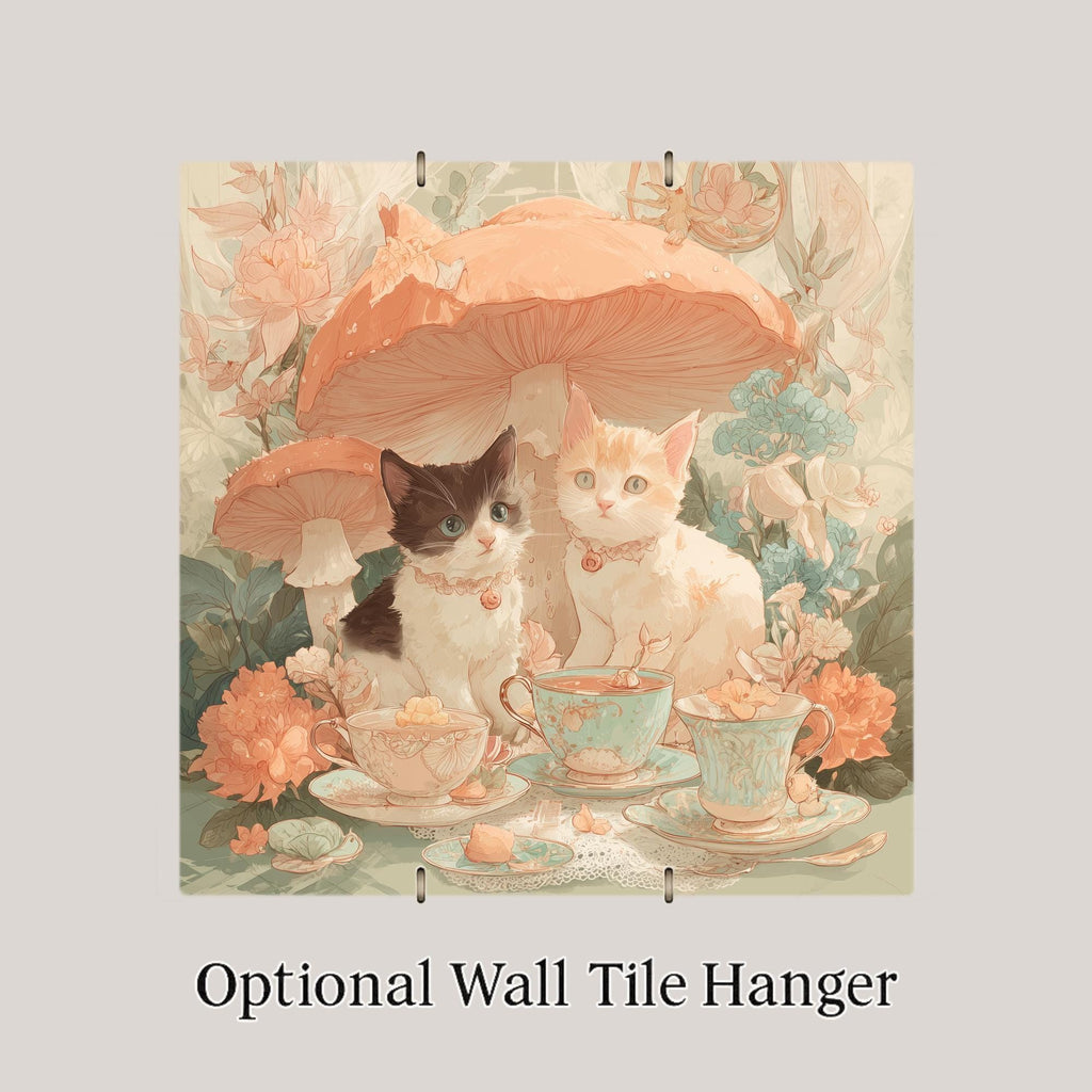 Kittens Tea Party Wall Art Ceramic Tile Whimsical Cat Gift Fantasy Cat Decor Fairytale Tile