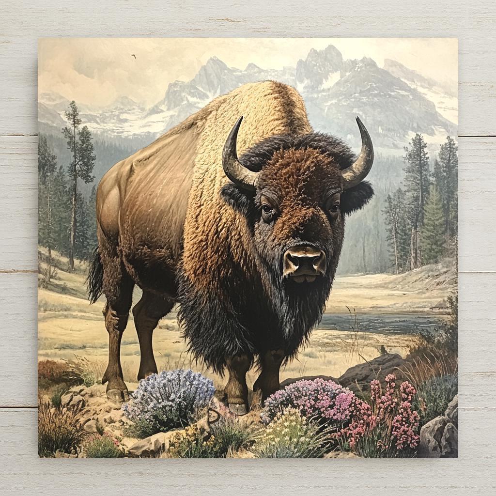 This ceramic tile features a bold American Buffalo in a mountainous wilderness, making it a perfect tribute to nature’s grandeur. The bison stands in vivid detail, evoking Audubon-era wildlife illustration with modern craftsmanship. Display it as Western wall decor, use it in your kitchen as a functional trivet, or gift it as a rustic keepsake for cabin dwellers and wildlife enthusiasts. Perfect for birthdays, housewarmings, or Father’s Day, this tile blends strength and American tradition.