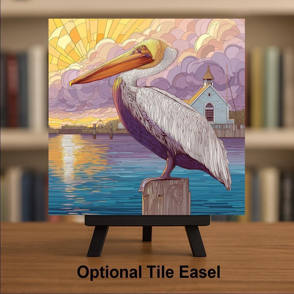 Pelican Wall Art Ceramic Tile Coastal Bird Decor Pelican Lover Gift Harbor Bird Art