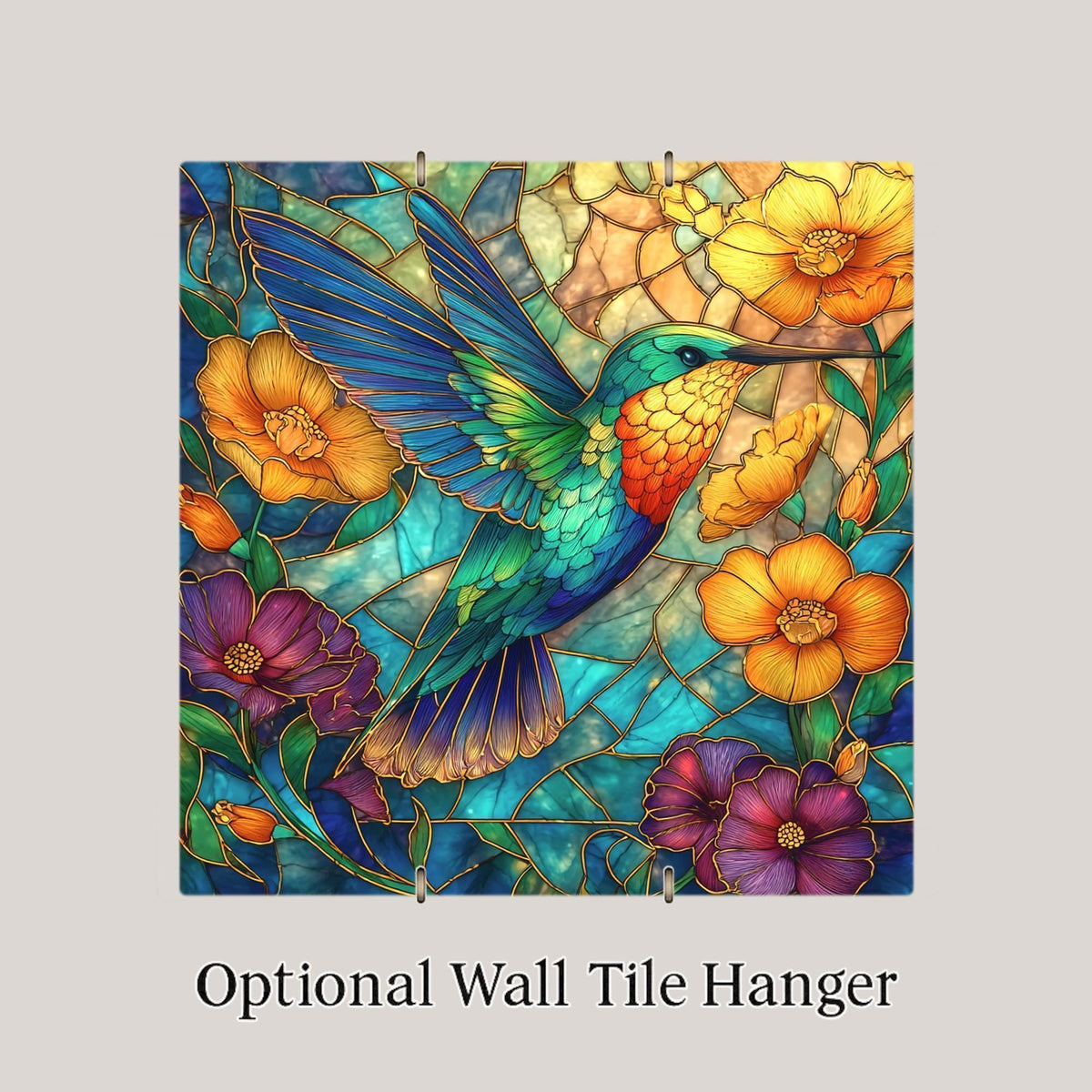 Hummingbird Ceramic Tile Art: Stained Glass Style Nature Decor