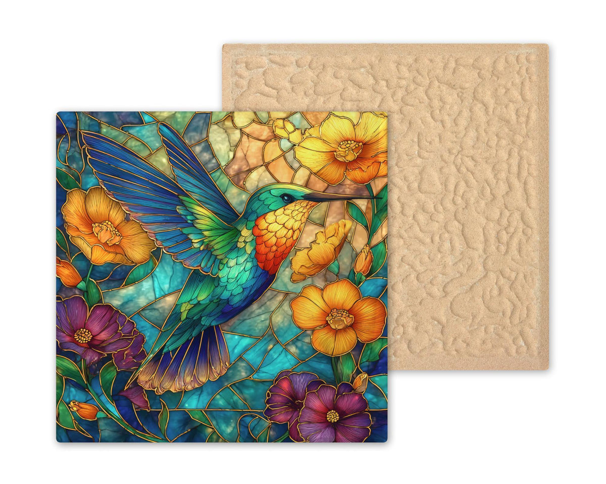 Hummingbird Ceramic Tile Art: Stained Glass Style Nature Decor