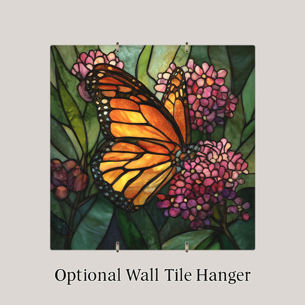 Monarch Butterfly Wall Art Ceramic Tile Stained Glass Style Floral Garden Decor Orange Butterfly Botanical Gift Tile