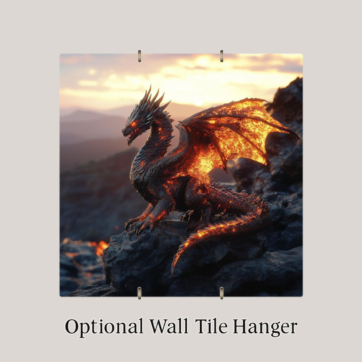 Fiery Dragon Wall Art Ceramic Tile Medieval Gift Lava Decor Myth Legend Art Fantasy Home Gift Tile