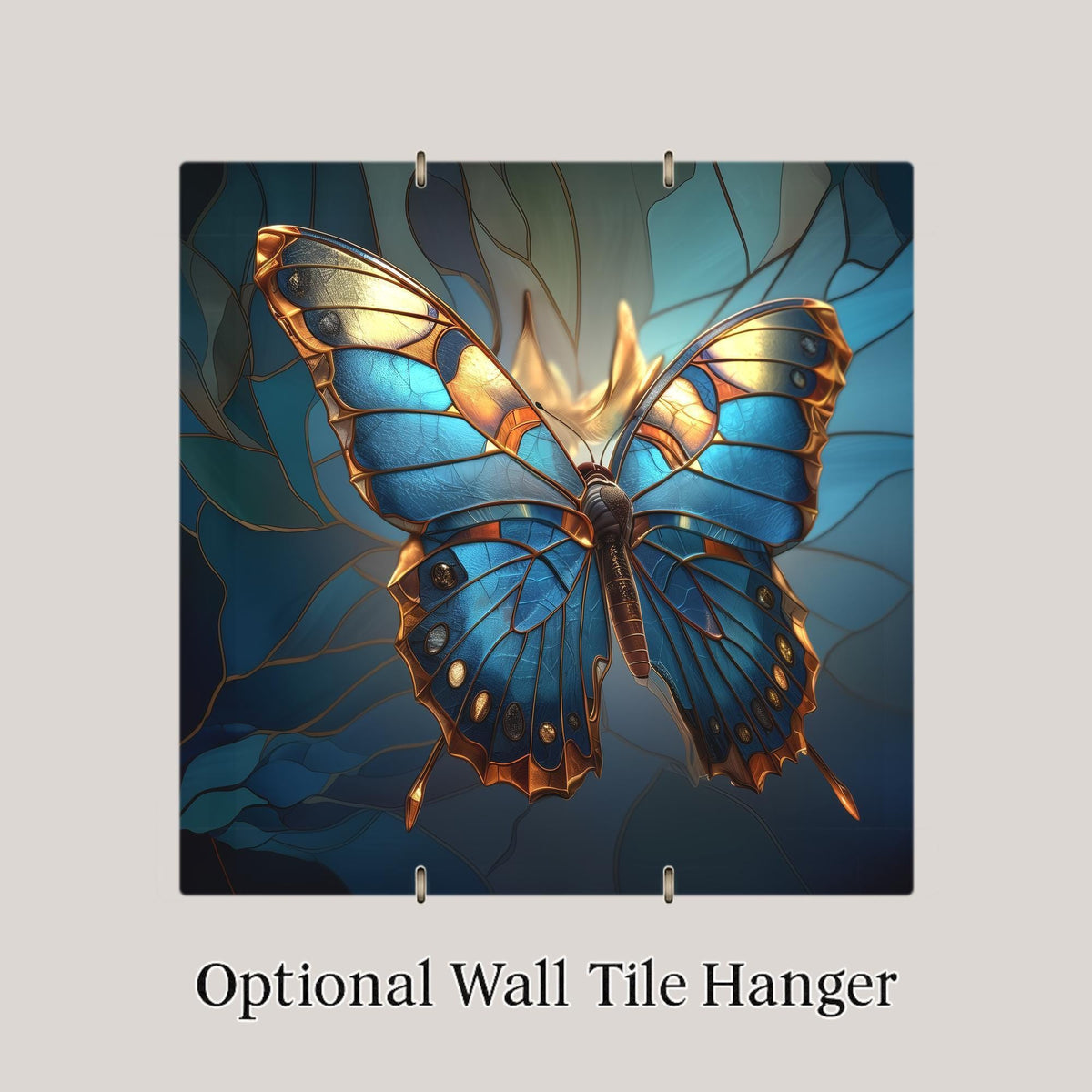 Blue Butterfly Wall Art Ceramic Tile – Stained Glass Butterfly Decor – Teal Nature Wall Decor – Botanical Home Decor Gift