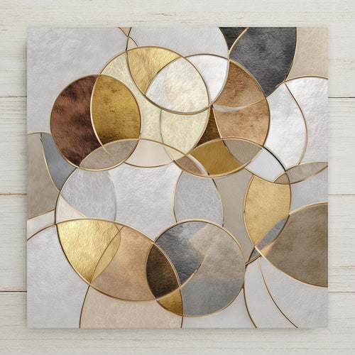 Meaningful abstract geometric circles ceramic tile wall art symbolizing balance, unity, and connection. Neutral stained glass–style design inspired by sacred geometry and calming energy. This symbolic wall decor is a permanent print on ceramic tile, not real stained glass or mosaic. Ideal for mindfulness decor, meditation spaces, and intentional modern home decor. Optional tile wall hanger, easel tile stand, cork backing, and premium frame option available.