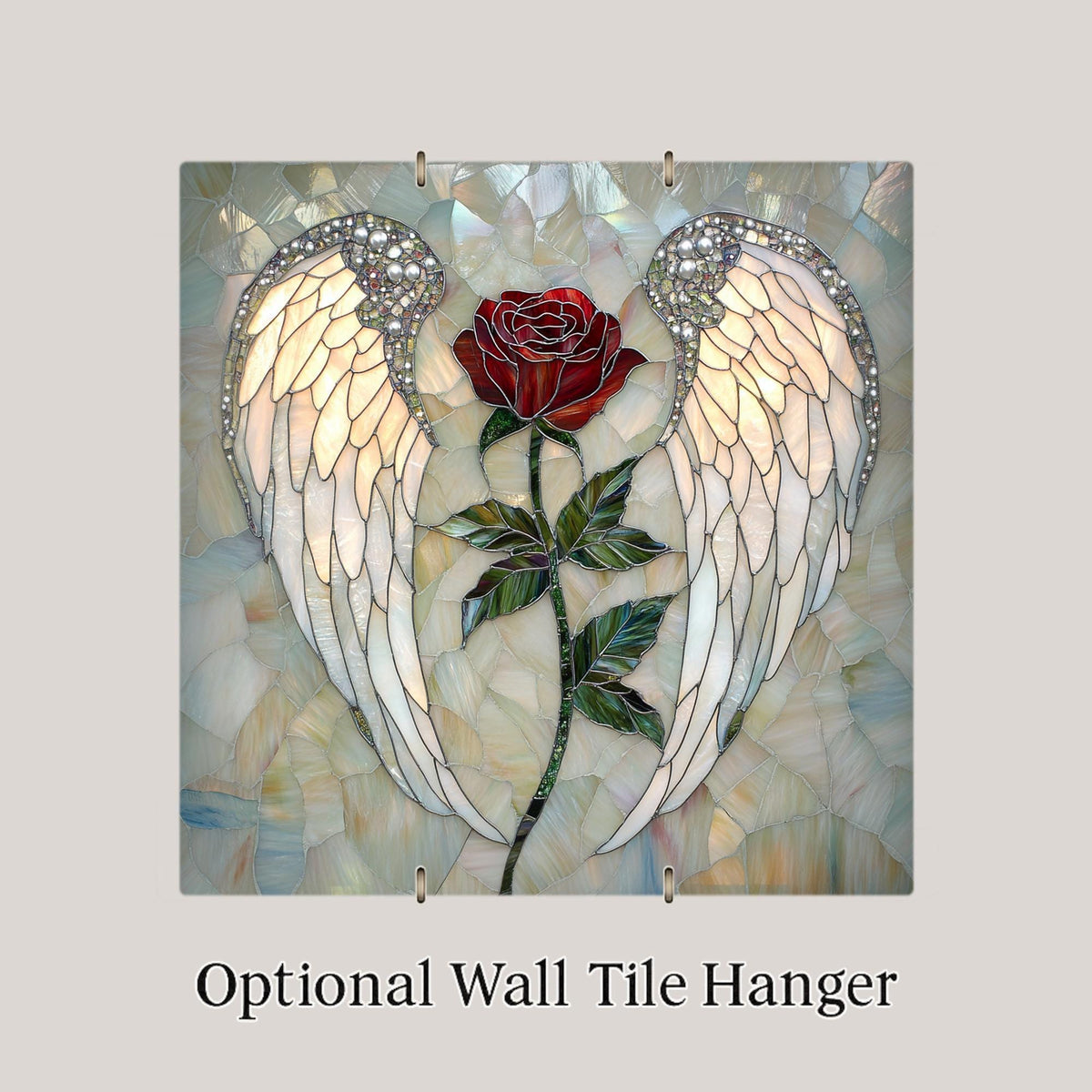 Angel Wings & Rose Tile Art: Stained Glass Style Memorial, Sympathy, Christian Decor, Remembrance Gift