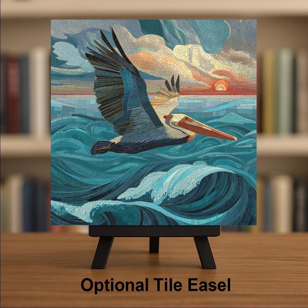 Pelican Wall Art Ceramic Tile Coastal Gift Mosaic Style Decor Ocean Bird Art Pelican Lover Nature Gift Tile