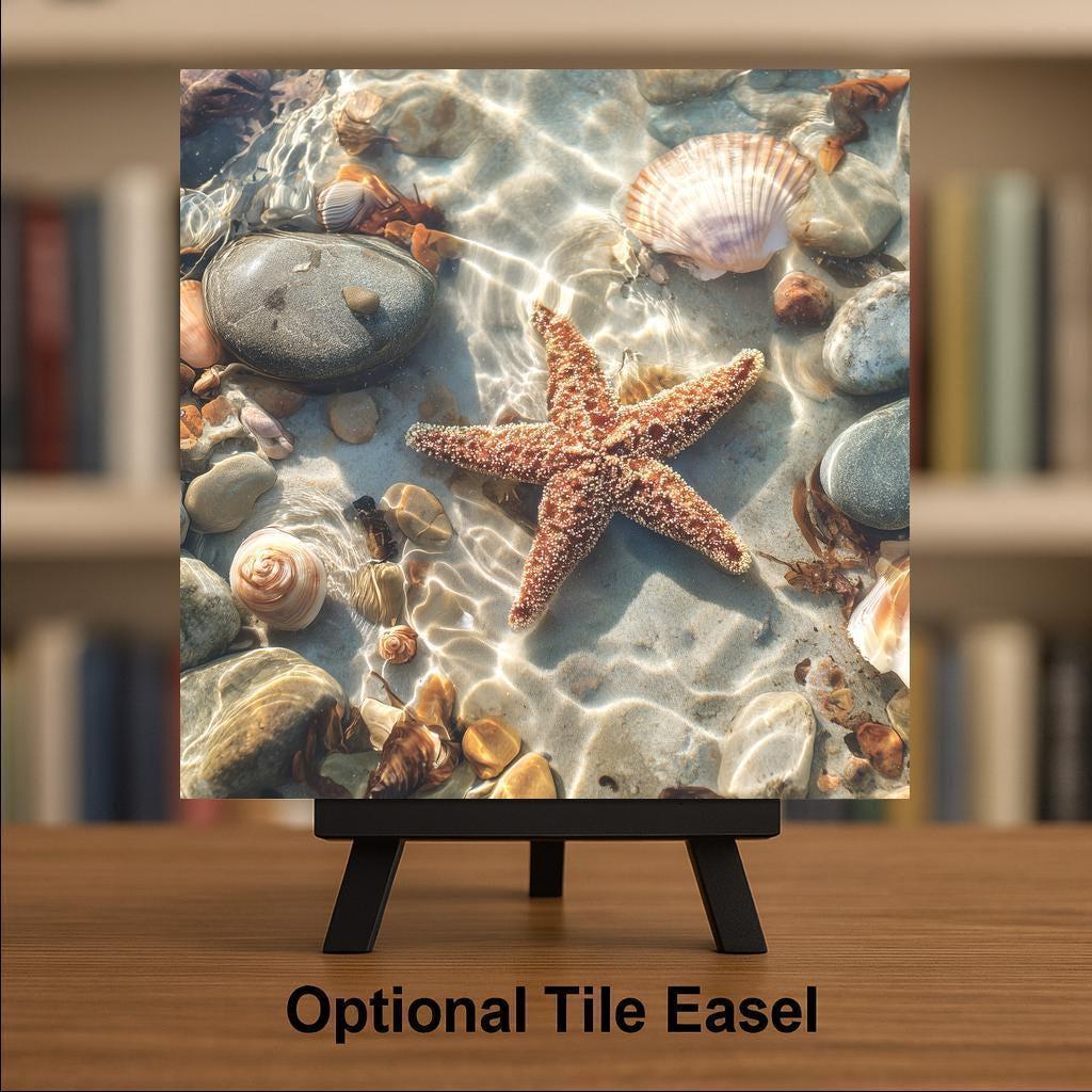 Tidepool Starfish Ceramic Art Tile – Coastal Beach Wall Decor, Nautical Ocean Sea Life Gift