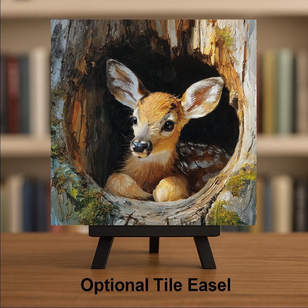 Fawn Wall Art Ceramic Tile Woodland Nursery Gift Baby Deer Decor Forest Animal Art Nature Lover Gift Tile