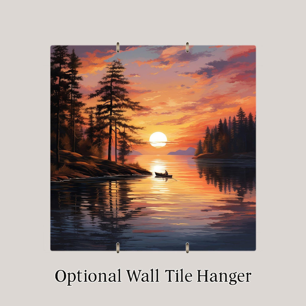 Lake Canoe Wall Art Ceramic Tile Cabin Lake House Decor Sunset Rustic Wall Decor Lake Lover Outdoorsman Gift Accent Tile