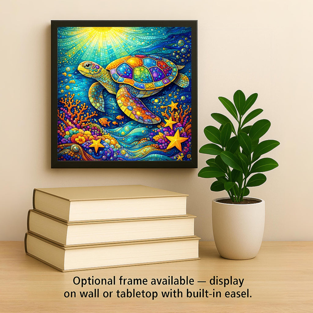 Sea Turtle Stained Glass Style Ceramic Art Tile – Coastal Ocean Wall Decor, Nautical Beach House Gift