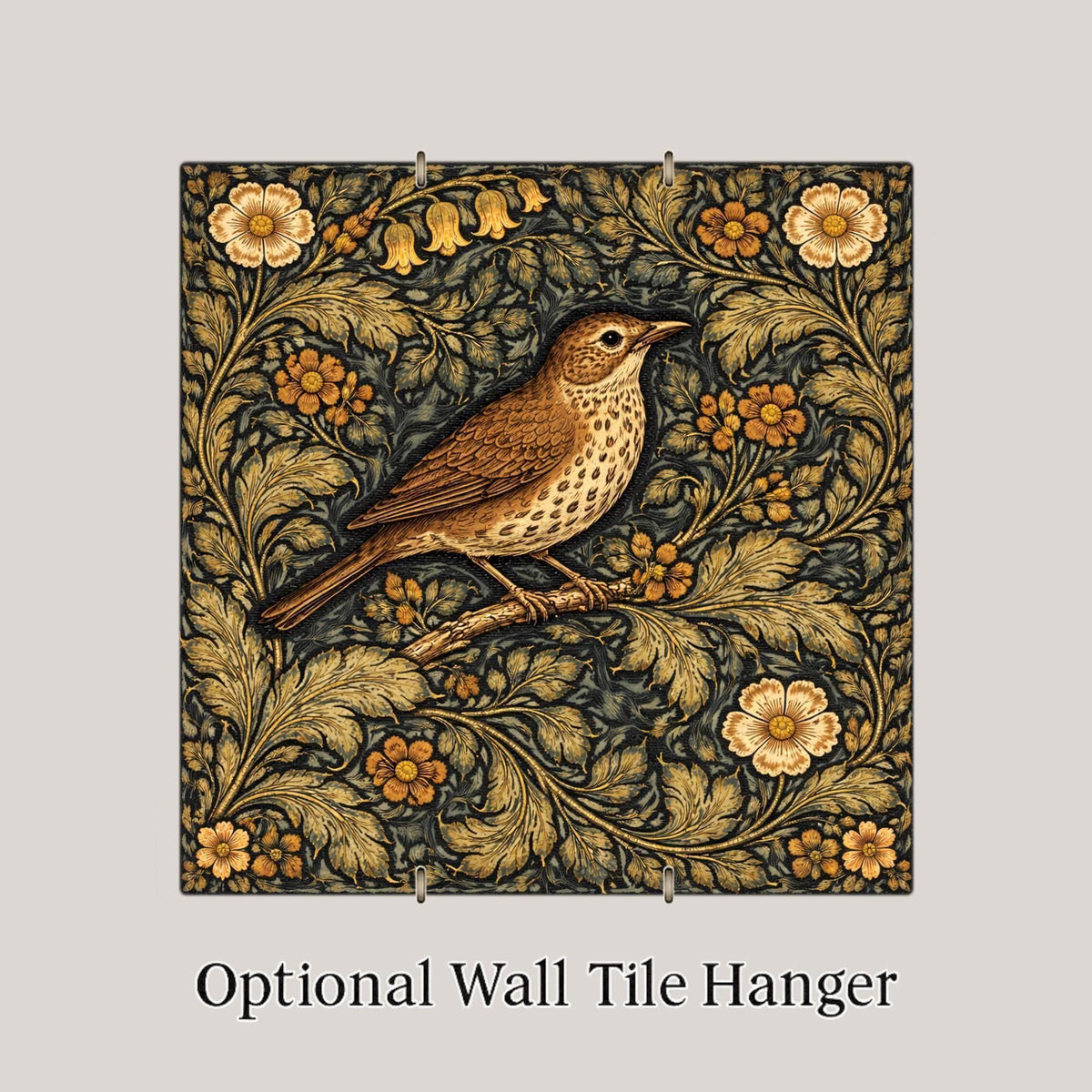 Bird Wall Art Ceramic Tile – William Morris Style Botanical Decor – Cottagecore Wall Decor – Vintage Floral Home Decor Gift