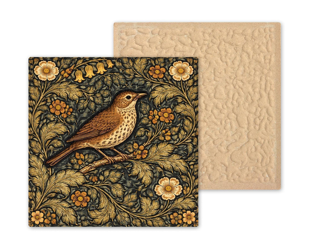 Bird Wall Art Ceramic Tile – William Morris Style Botanical Decor – Cottagecore Wall Decor – Vintage Floral Home Decor Gift