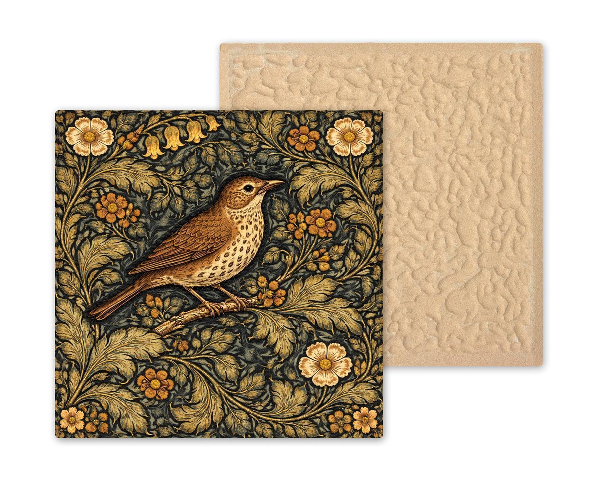 Bird Wall Art Ceramic Tile – William Morris Style Botanical Decor – Cottagecore Wall Decor – Vintage Floral Home Decor Gift