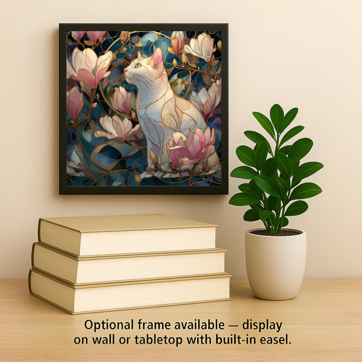 Magnolia Blossom Cat Wall Art Ceramic Tile Spring Floral Decor Cat Gift Mothers Day Gift
