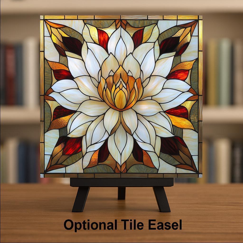 Lotus Flower Ceramic Art Tile: Nature Wall Decor Floral Home Decor Art Lover Gift Wall Art Buddhist Spiritual Zen Yoga Mindfulness Lotus Art