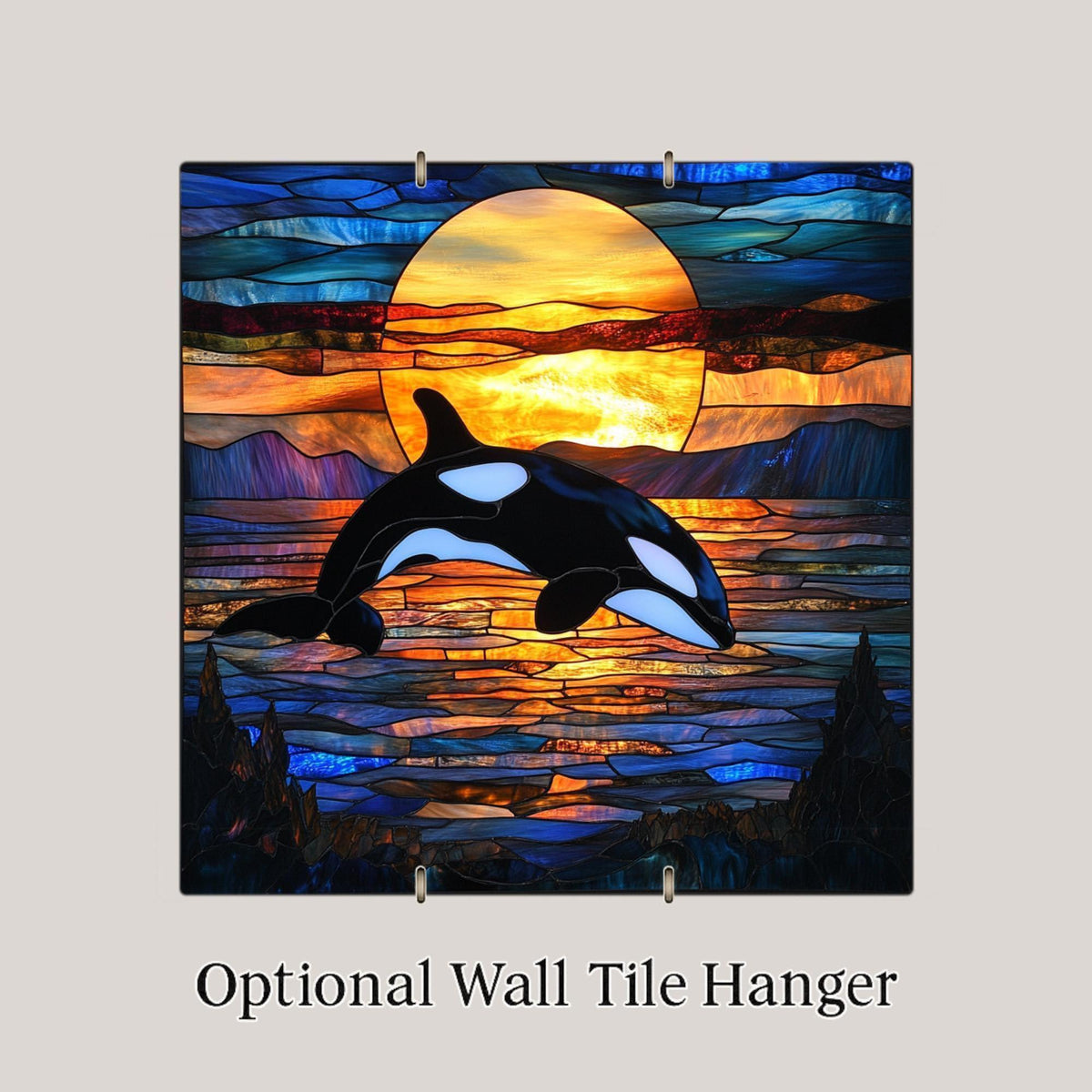 Orca Ceramic Tile Wall Art Ocean Sunset Coastal Whale Killer Whale Beach House Marine Sea Life Decor