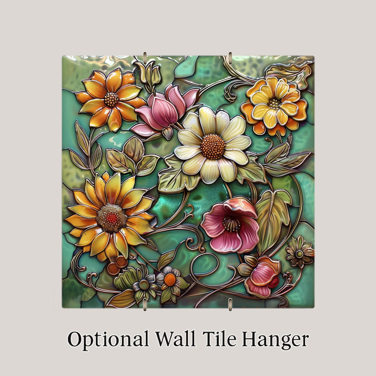 Botanical Garden Stained Glass Style Ceramic Art Tile: Nature Wall Decor Floral Home Decor Art Lover Gift Wall Art Wildflower Garden Bota