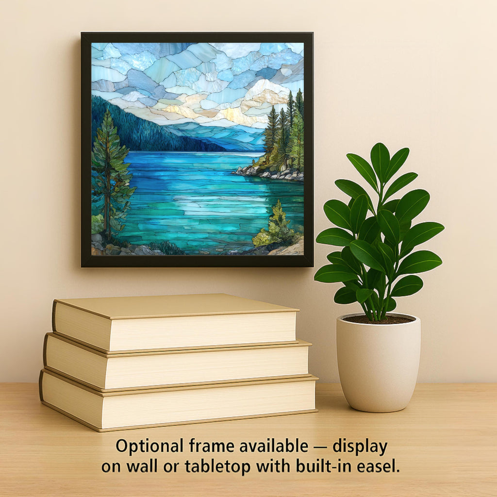 Lake Tahoe Ceramic Tile Wall Art – Alpine Blue Lake Landscape, Mountain Lake Decor, Mosaic Style Nature Wall Art